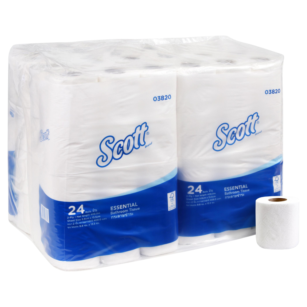 กระดาษชำระแบบม้วนมาตรฐาน SRT Scott® Essential (03820), 17 เมตร / ม้วน, 4 แพ็ค / ลัง, 24 ม้วน / แพ็ค (รวม 96 ม้วน) - 03820