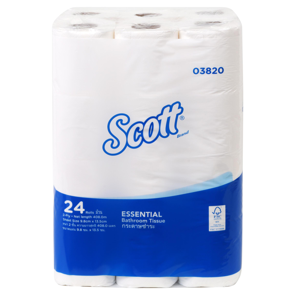 กระดาษชำระแบบม้วนมาตรฐาน SRT Scott® Essential (03820), 17 เมตร / ม้วน, 4 แพ็ค / ลัง, 24 ม้วน / แพ็ค (รวม 96 ม้วน) - S059749483