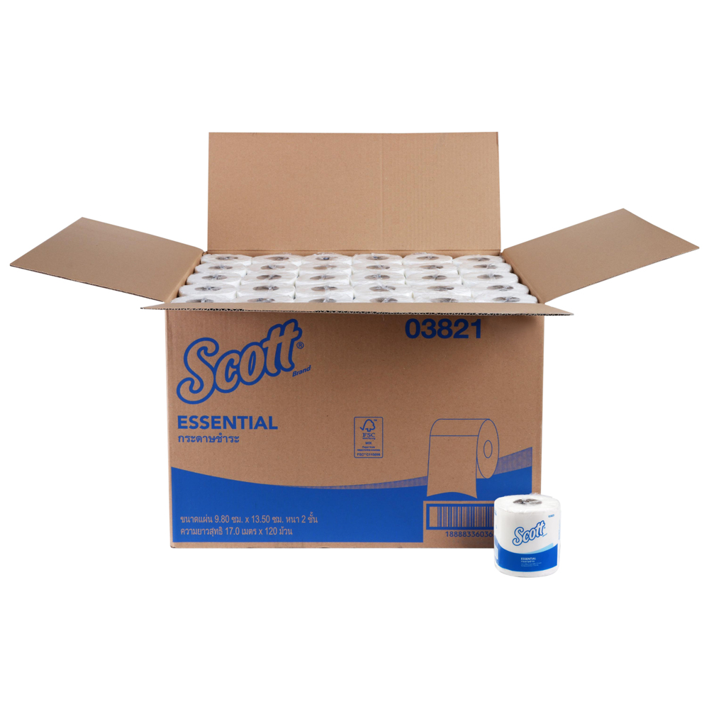 กระดาษชำระแบบม้วนมาตรฐาน SRT Scott® Essential (03821), 17 เมตร / ม้วน, 120 แพ็ค / ลัง, 1 ม้วน / แพ็ค (รวม 120 ม้วน) - S059749484