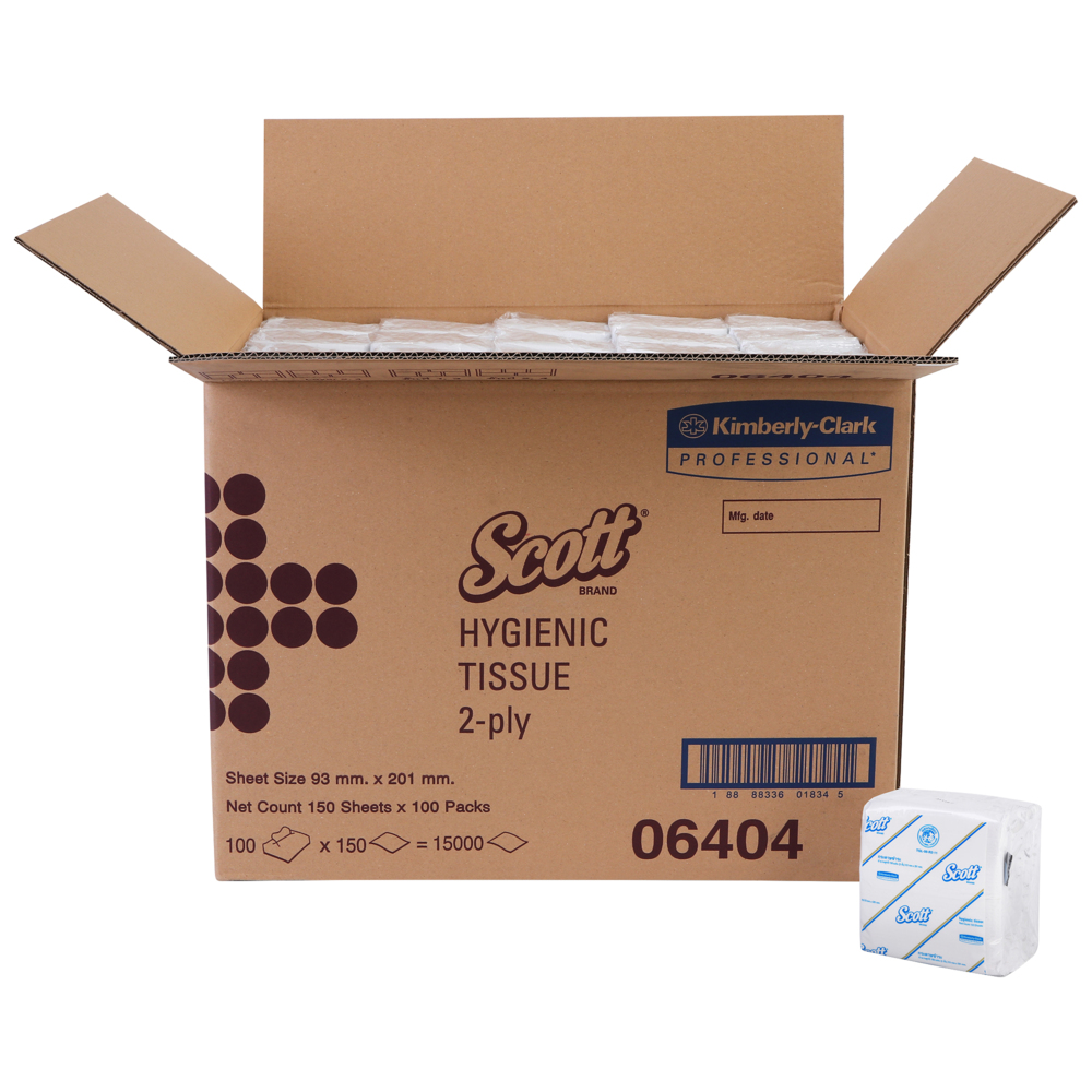กระดาษชำระแบบพับ HBT Scott® (06404), สีขาว 2 ชั้น, 100 แพ็ค / ลัง, 150 แผ่น / แพ็ค (รวม 15,000 แผ่น) - S050425323
