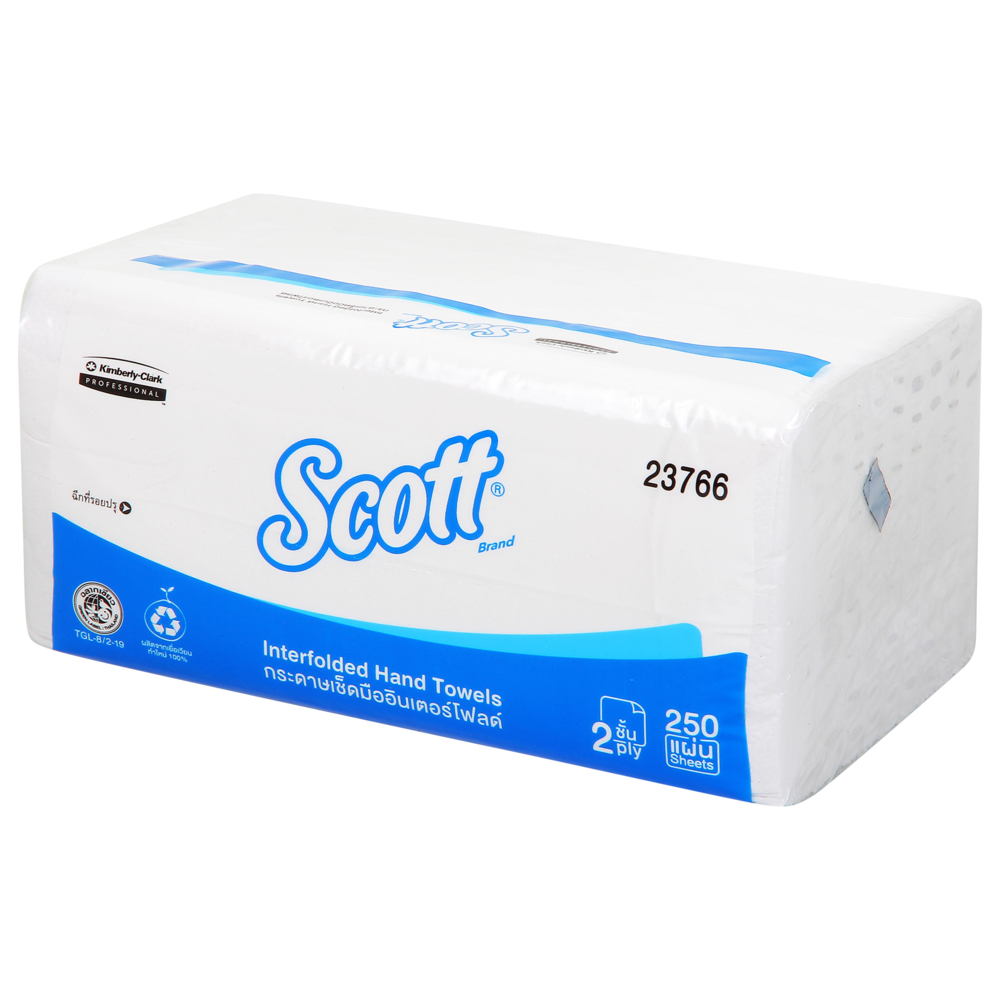 กระดาษเช็ดมือแบบพับครึ่ง Scott® (23766), สีขาว 2 ชั้น, 24 แพ็ค / กล่อง, 250 แผ่น / แพ็ค (รวม 6,000 แผ่น) - S060761003