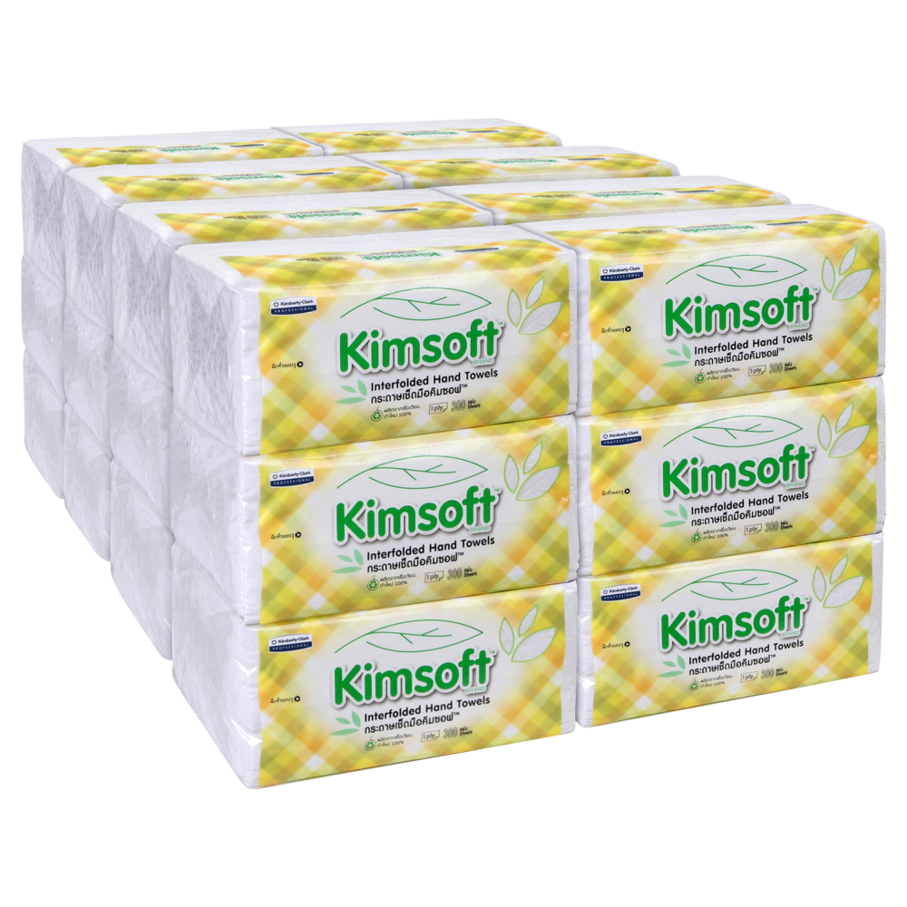 กระดาษเช็ดมือแบบพับครึ่ง Kimsoft® (23823), สีขาว 1 ชั้น, 24 แพ็ค / กล่อง, 300 แผ่น / แพ็ค (รวม 7,200 แผ่น) - S060345656