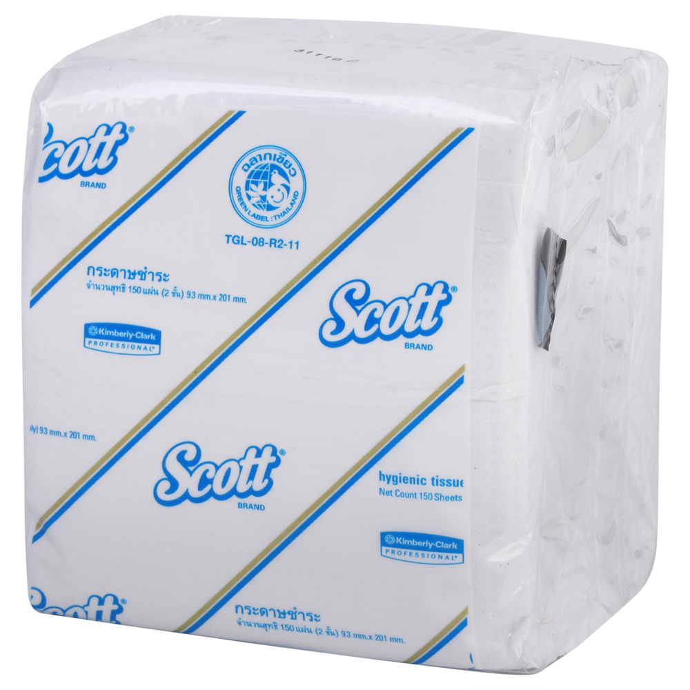กระดาษชำระแบบพับ HBT Scott® (06404), สีขาว 2 ชั้น, 100 แพ็ค / ลัง, 150 แผ่น / แพ็ค (รวม 15,000 แผ่น) - S050425323