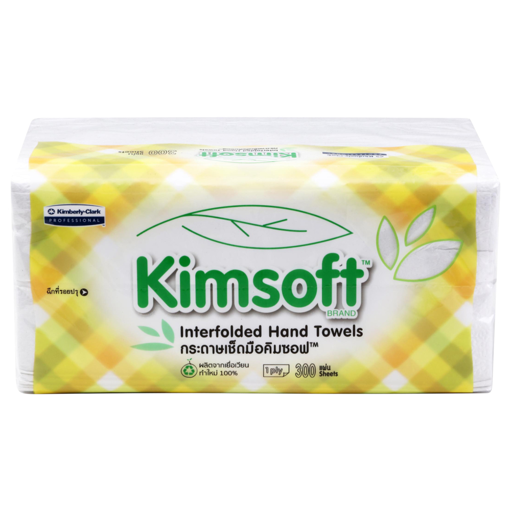 กระดาษเช็ดมือแบบพับครึ่ง Kimsoft® (23823), สีขาว 1 ชั้น, 24 แพ็ค / กล่อง, 300 แผ่น / แพ็ค (รวม 7,200 แผ่น) - S060345656