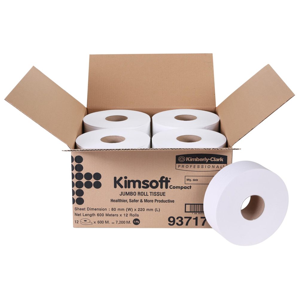 กระดาษชำระแบบม้วนใหญ่ JRT Kimsoft® COMPACT (93717), สีขาว 1 ชั้น 