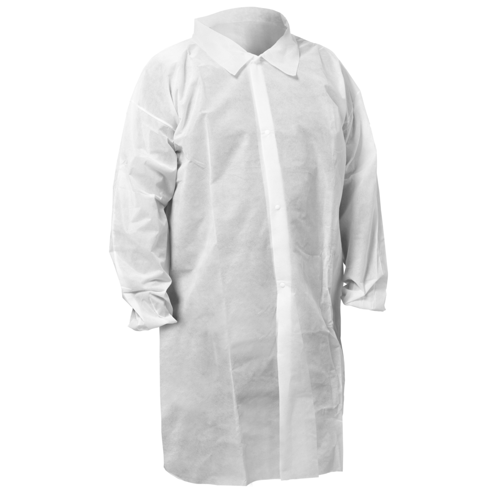 KleenGuard™ KGA10 Standard Weight Lab Coat for Non-Hazardous Particulate Protection (67323), 4-Snap Closure, Elastic Wrists, No Pockets, White, 3XL (Qty 50) - 67323