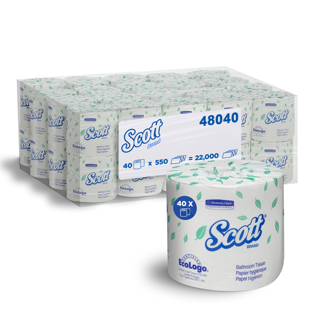 SCOTT® Toilet Tissue (48040),2-ply Toilet Rolls, 40 Rolls / Case, 550 Sheets / Roll (22,000 Sheets) - 48040