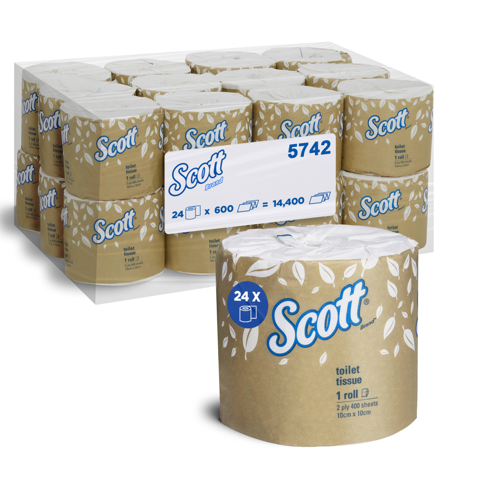 SCOTT® Toilet Tissue (5742), 2-Ply Toilet Roll, White, 24 Rolls / Case, 600 Sheets / Roll (14,400 Sheets) - S050059061