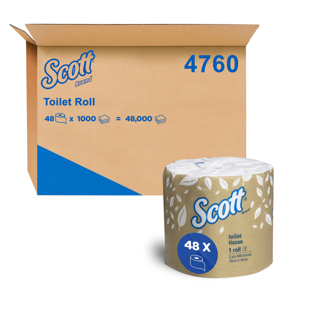 SCOTT® Toilet Roll (4760), 1-Ply Toilet Tissue, White, 48 Rolls / Case, 1000 Sheets / Roll (48,000 Sheets) - 4760