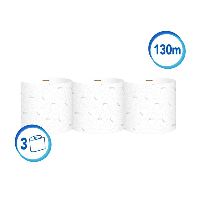 Kleenex® Toalla de Manos en Rollo Blanca 30240056 - 130 m/Rollo, 3 Rollos/caja (390m Total) - S059669606