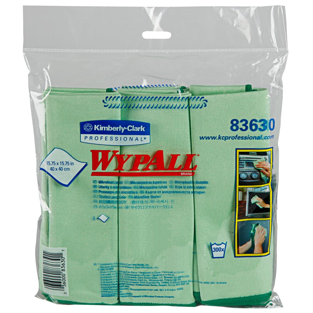 WypAll® Paños de microfibra Verde, 30202268, Paños de Limpieza, 4 paquetes x 24 paños (96 en total) - S050068778