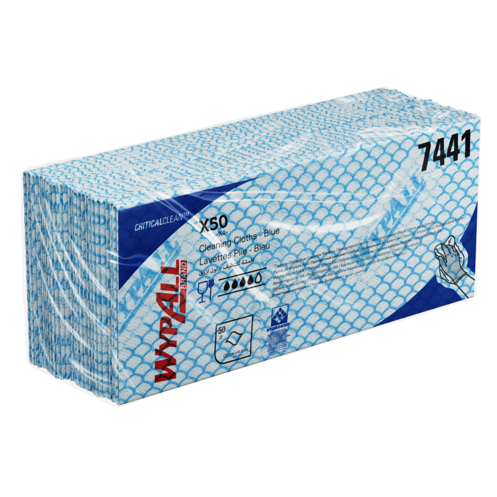 WypAll® X50 Critical Clean™ Farbcodierte Reinigungstücher 7441 – Blaue Reinigungstücher – 6 Packungen x 50 Farbcodierte Reinigungstücher mit Interfold-Faltung (insges. 300) - 7441