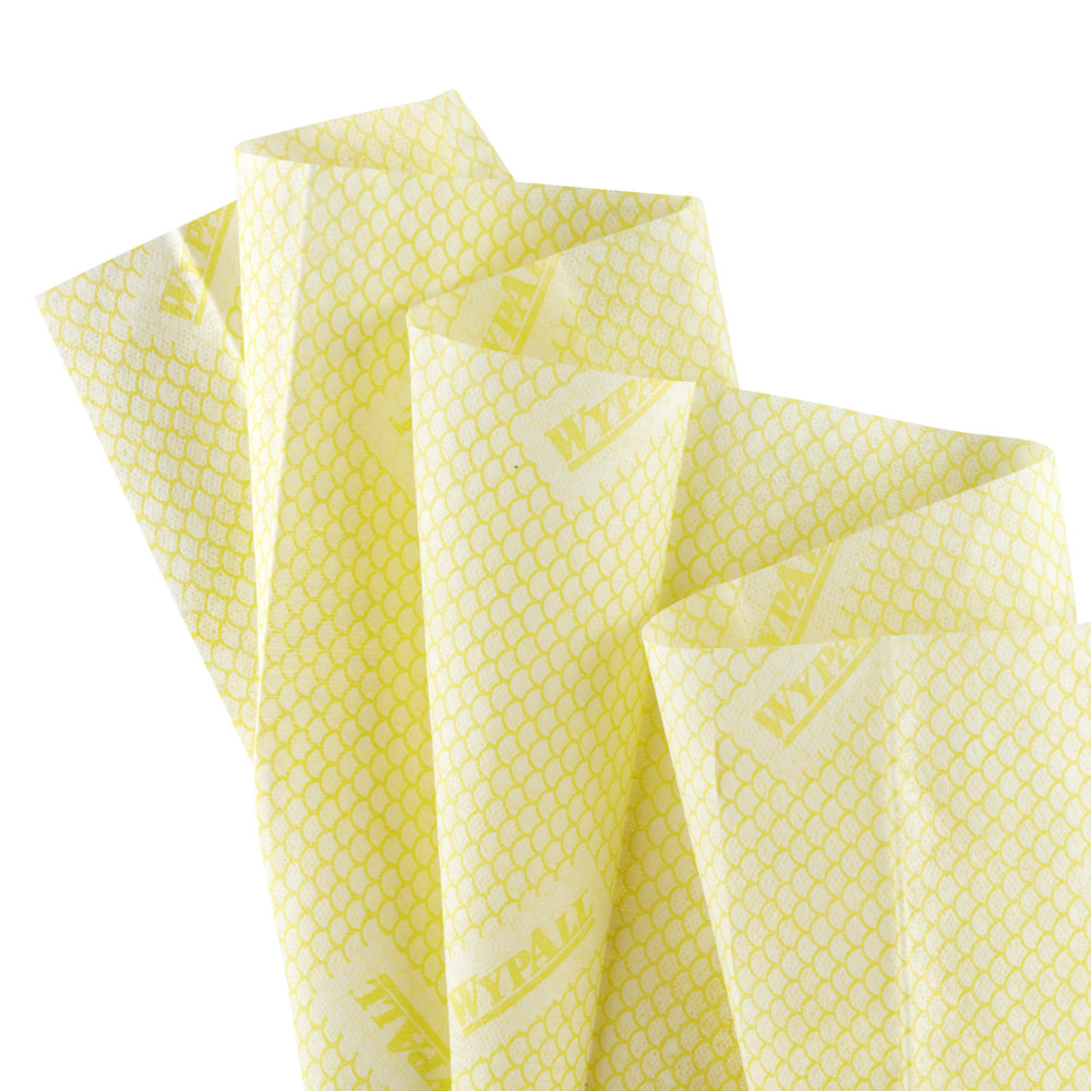 WypAll® X50 Colour Coded Cleaning Cloths 7443 - Yellow Wiping Cloths - 6 Packs x 50 Interfolded Colour Coded Cloths (300 total) - 7443