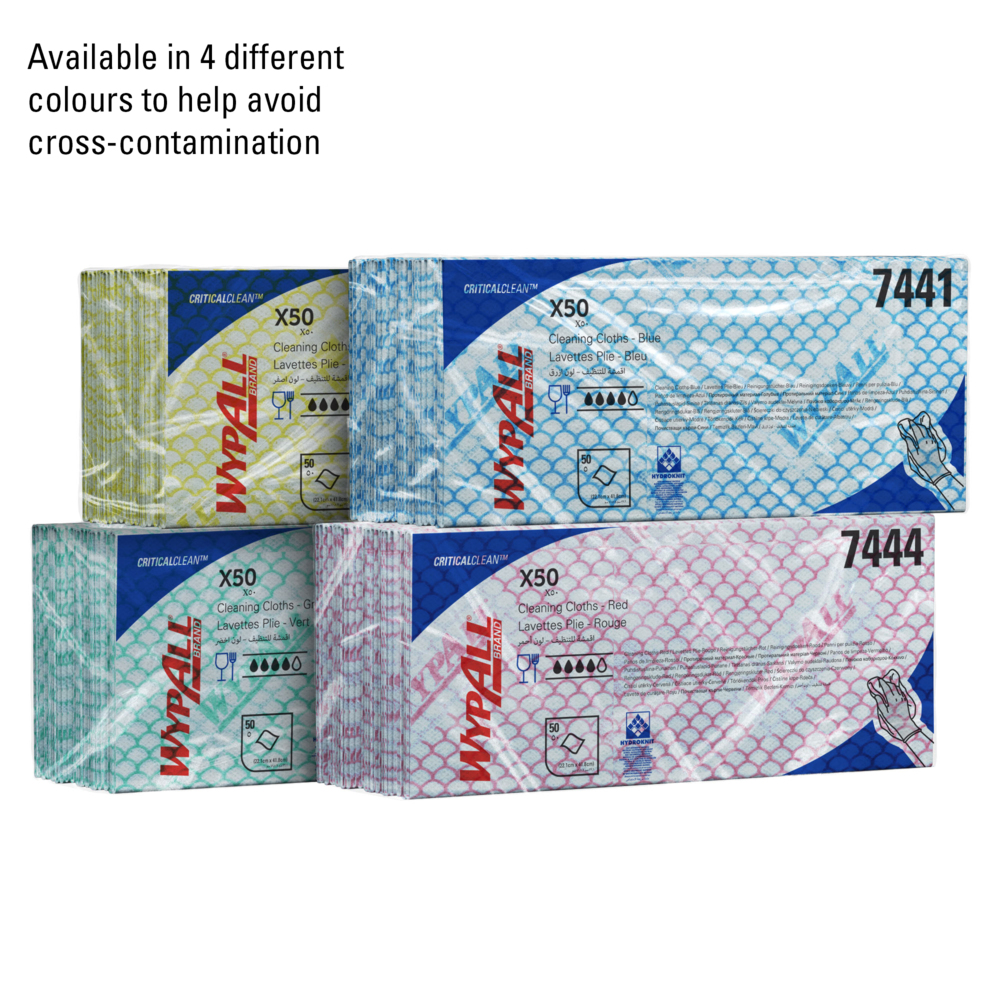 WypAll® X50 sopdoeken met kleurcodering 7443 - gele doeken - 6 verpakkingen x 50 intergevouwen doeken met kleurcodering (300 in totaal) - 7443