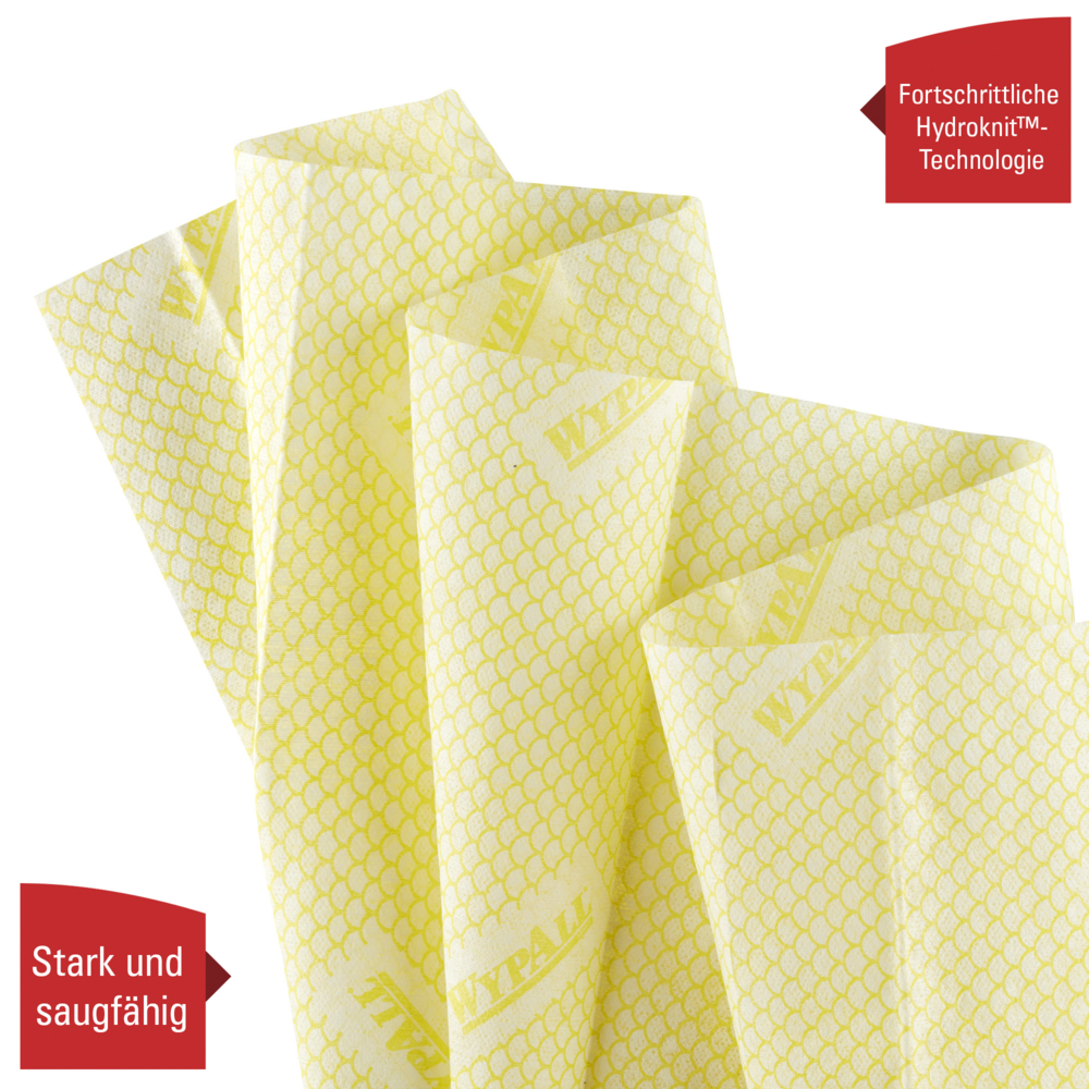 Chiffons de nettoyage à code couleur WypAll® X50 7443 - Chiffons de nettoyage jaunes - 6 paquets x 50 chiffons enchevêtrés à code couleur (300 au total) - 7443