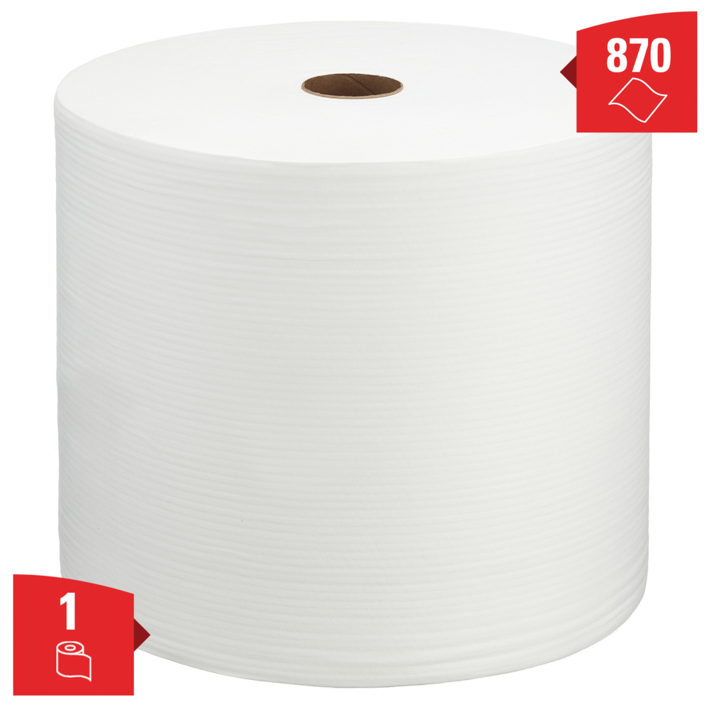 Chiffons WypAll® X70 8348 - 1 grand rouleau de 870 chiffons blancs, 1 épaisseur - 8348