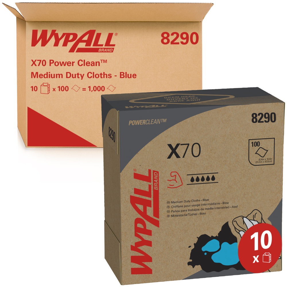 Chiffons de nettoyage WypAll® X70 8290 - 10 boîtes POP-UP™ de 100