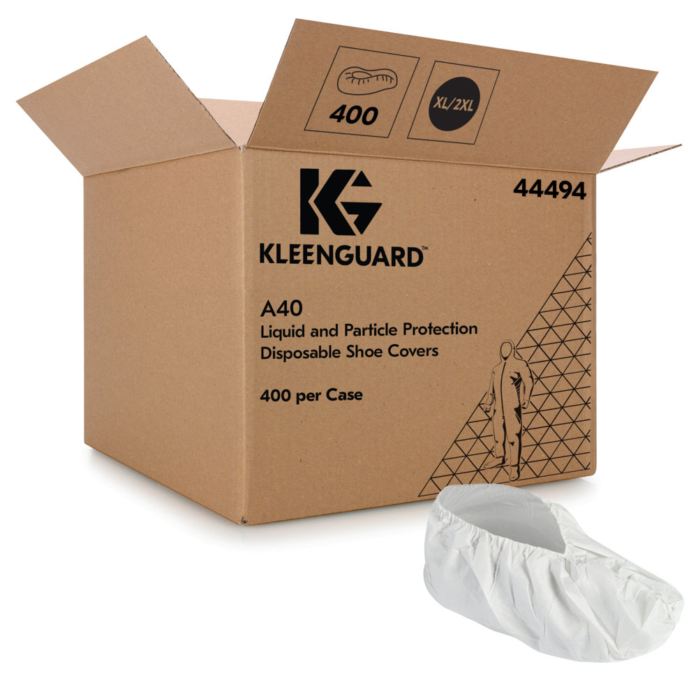 Couvre-chaussures KleenGuard™ A40 (44494), TG/2TG jetables, blancs, 400  unités/caisse;Couvre-chaussures Kleenguard A40 (44494), TG/2TG, couvre-chaussures  jetables, blancs, 400 unités/caisse