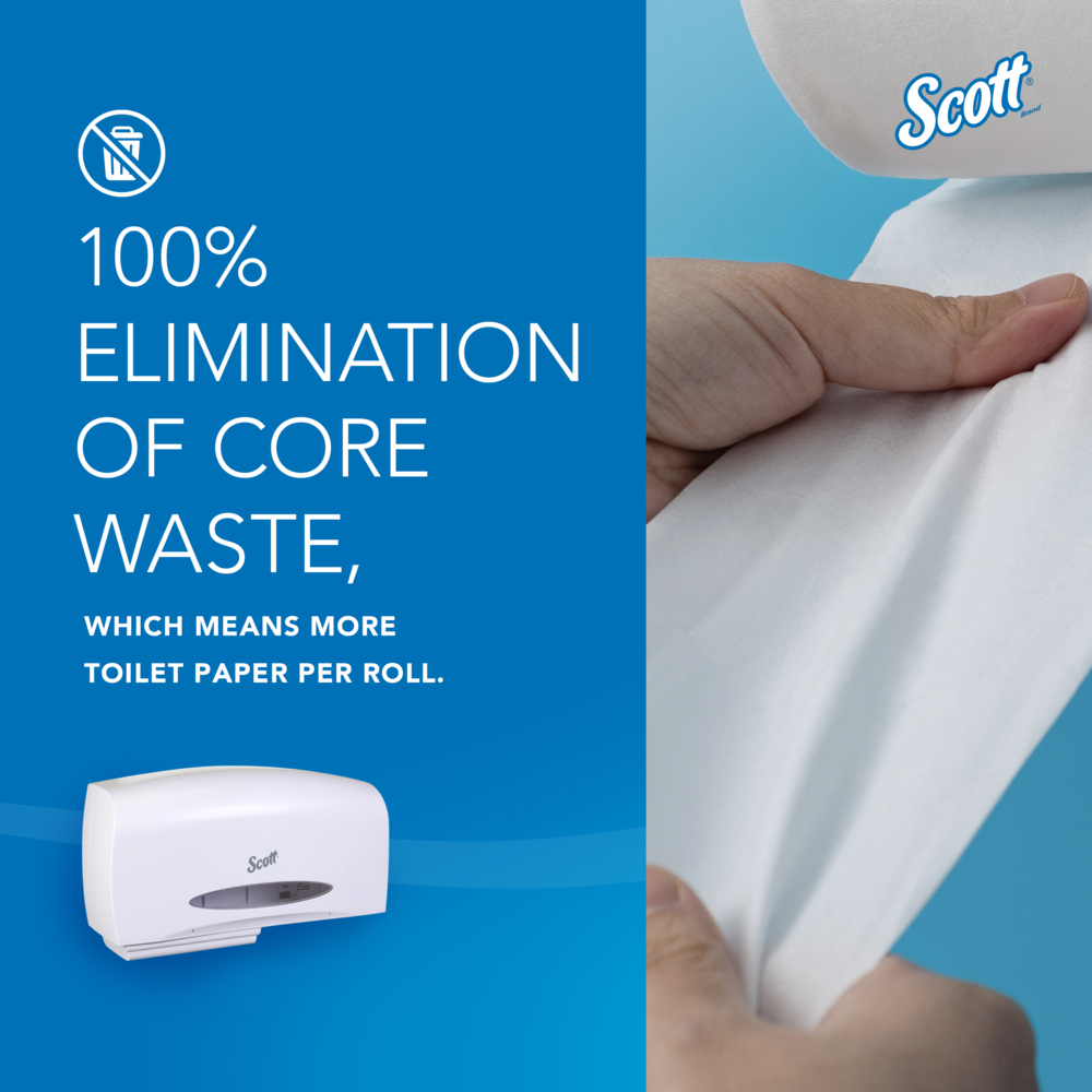 Scott® Essential™ Coreless Jumbo Roll Toilet Paper Dispenser (09609), 2 Roll Capacity, White, 20.1" x 10.9" x 5.9" (Qty 1) - 09609