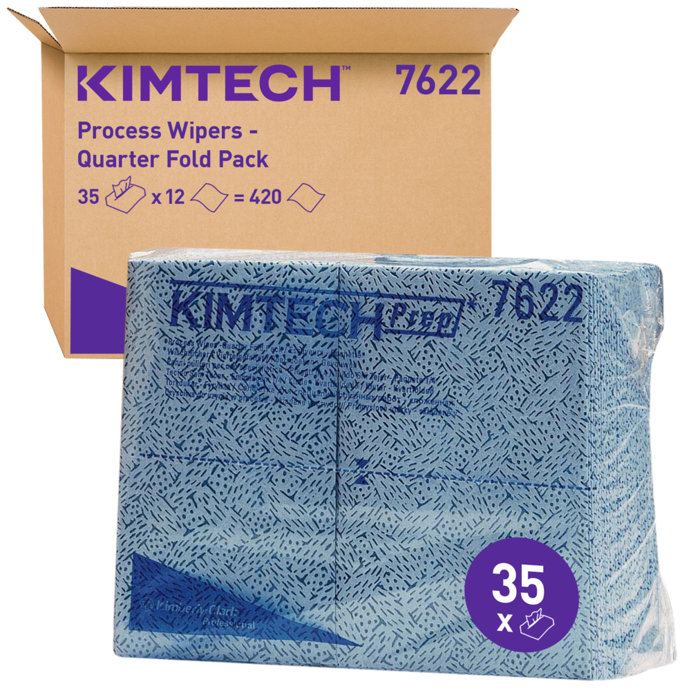 Kimtech® Prozesswischtücher 7622 - 35 viertelgefaltete, blaue Wischtücher pro Packung (Karton enthält 12 Packungen)