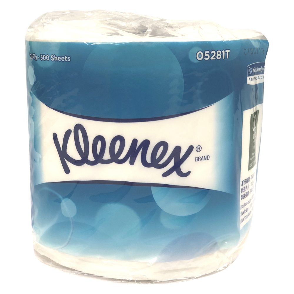 Kleenex® Small Roll Bathroom Tissue (05281T), Individually Wrapped White 2-Ply, 8 Packs / Case, 10 Rolls / Pack, 500 Sheets / Roll (80 Rolls, 40,000 Sheets) - S050059028