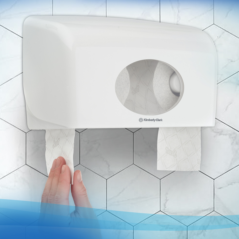 Scott® Essential™ Standaardrollen Toilettissue 8519 - 2-laags toiletpapier - 8 pakketten met 8 toiletrollen x 350 witte vellen toilettissue (64 rollen / 22.400 vellen) - 8519