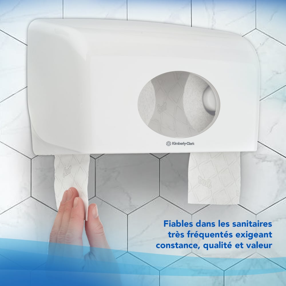 Papier toilette en rouleau standard Scott® Essential™ 8519 - 2 plis - 64 rouleaux de 350 feuilles blanches (22 400 feuilles au total) - 8519