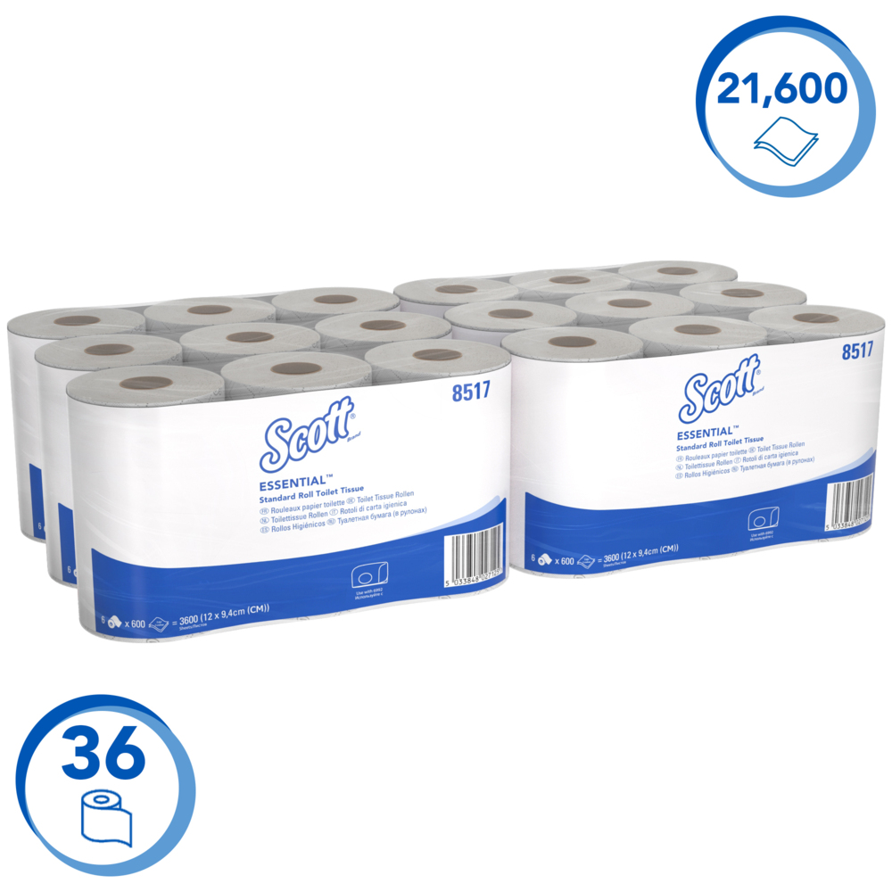 Papier toilette 2 épaisseurs Scott® Essential™ 8517 - 36 x petit rouleaux de 600 feuilles (21 600 au total) - 8517