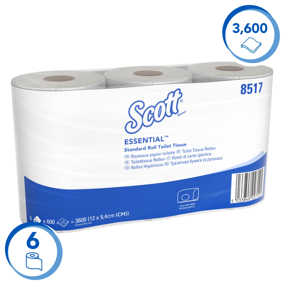 Papier toilette 2 épaisseurs Scott® Essential™ 8517 - 36 x petit rouleaux de 600 feuilles (21 600 au total) - 8517