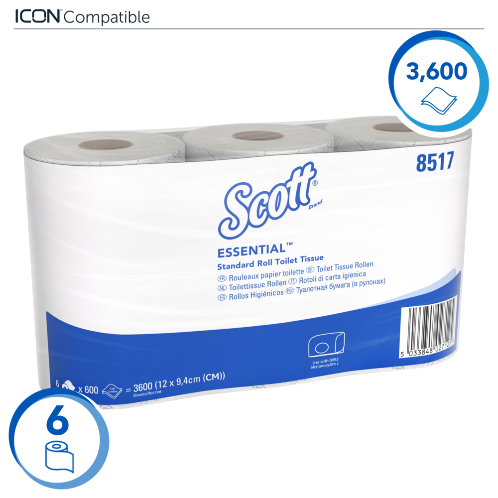 Papier toilette 2 épaisseurs Scott® Essential™ 8517 - 36 x petit rouleaux de 600 feuilles (21 600 au total) - 8517