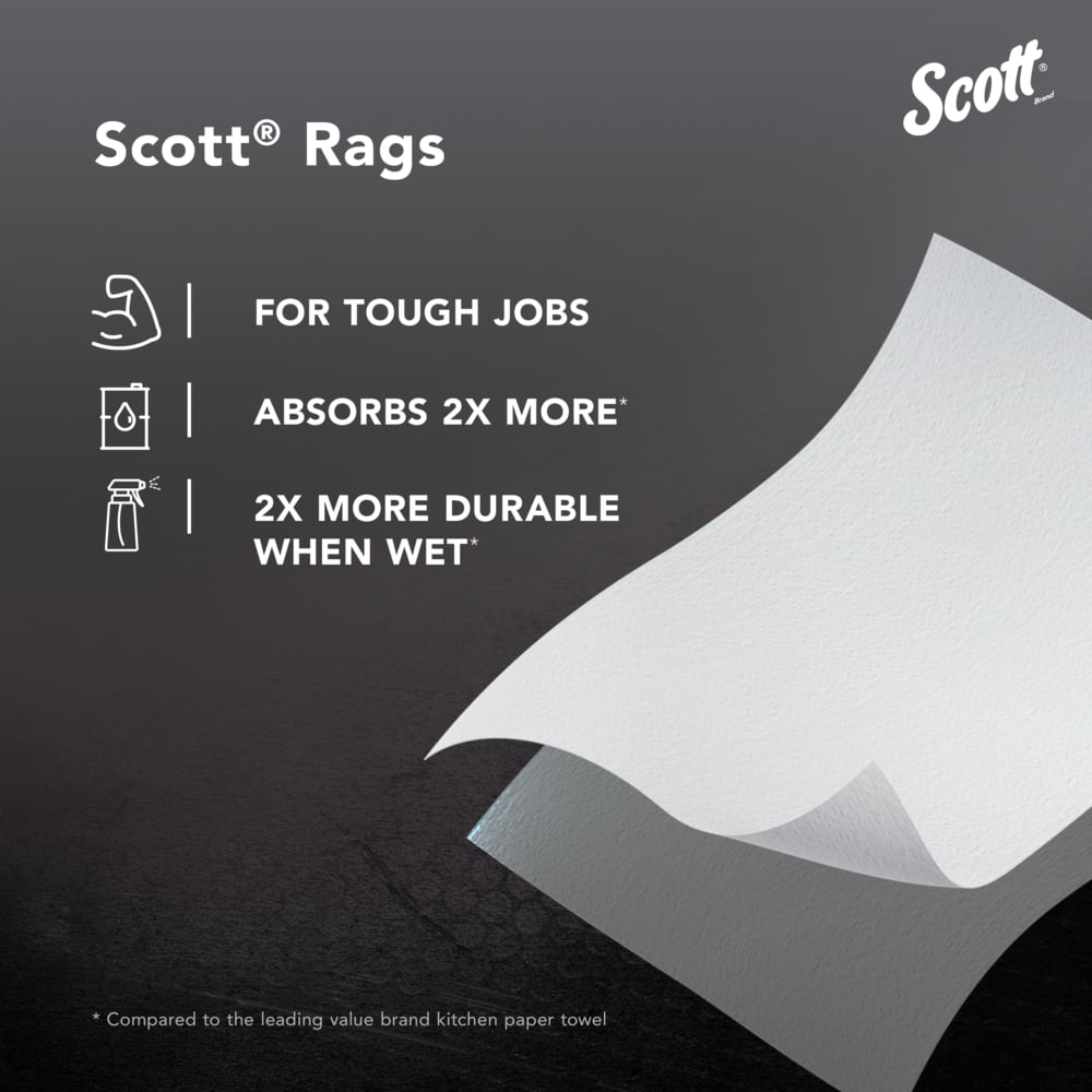 Scott® Rags On A Roll™ (54992), All-Purpose Towels, 9.4"x11" sheets (60 Towels/Roll, 12 Rolls/Case, 720 Towels/Case) - 54992