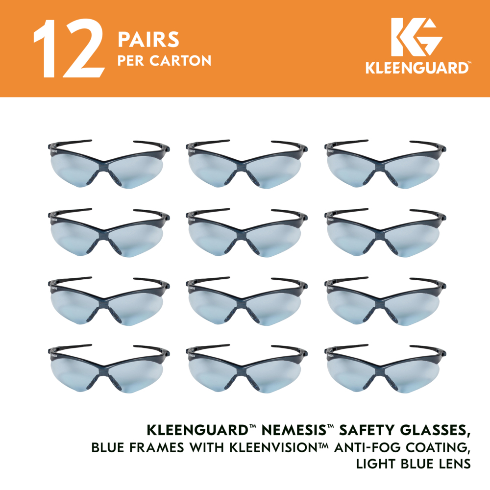 KleenGuard™ V30 Nemesis™ Safety Glasses (19639), Light Blue Lenses with KleenVision™ Anti-Fog coating, Blue Frame, Unisex Eyewear for Men and Women (12 Pairs/Case) - 19639