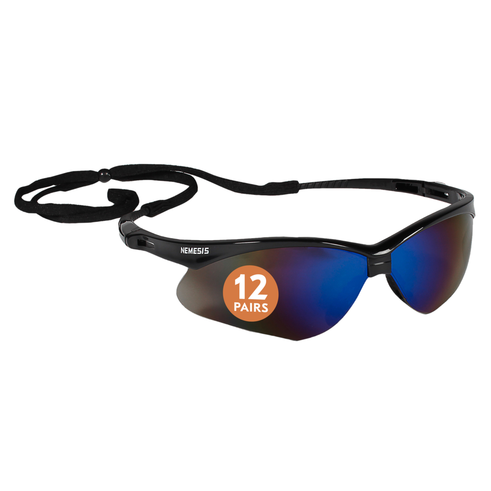 KleenGuard™ Nemesis™ Safety Glasses (14481), with KleenVision™ Anti-Fog  Coating, Blue Lenses, Black Frame, Unisex for Men and Women (Qty 12)