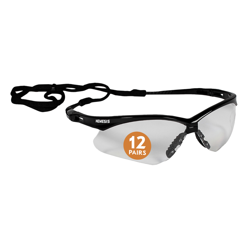 KleenGuard™ V30 Nemesis™ Safety Glasses (25676), Clear Lenses, Black Frame,  Unisex Eyewear for Men and Women (12 Pairs/Case)