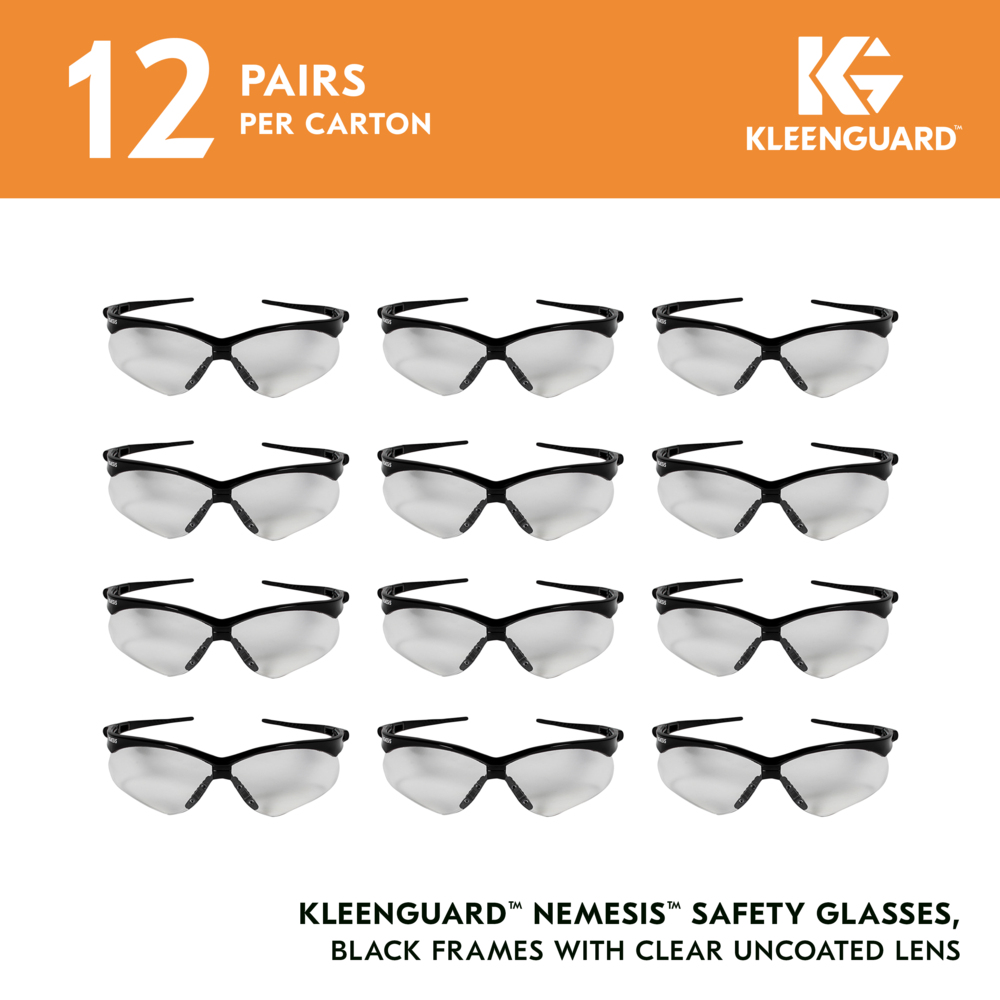 KleenGuard™ V30 Nemesis™ Safety Glasses (25676), Clear Lenses, Black Frame, Unisex  Eyewear for Men and Women (12 Pairs/Case)