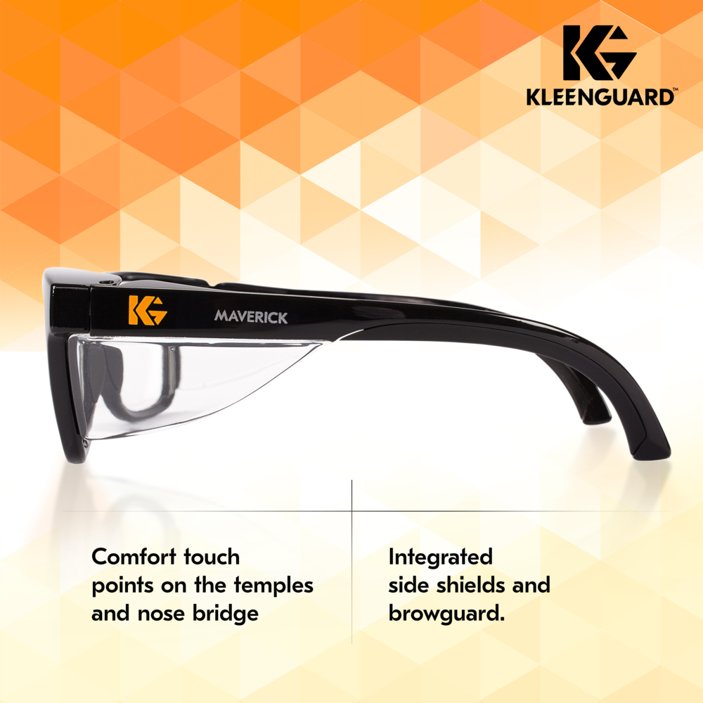 KleenGuard™ V30 Maverick™ Safety Glasses (49309), Clear Lenses with KleenVision™ Anti-Fog coating, Black Frame, Unisex Eyewear for Men and Women (12 Pairs/Case) - 49309