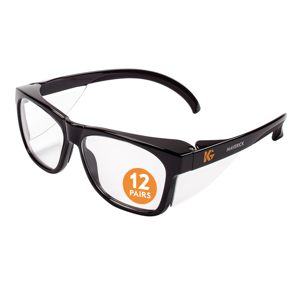 KleenGuard™ V30 Maverick™ Safety Glasses (49309), Clear Lenses with KleenVision™ Anti-Fog coating, Black Frame, Unisex Eyewear for Men and Women (12 Pairs/Case) - 49309