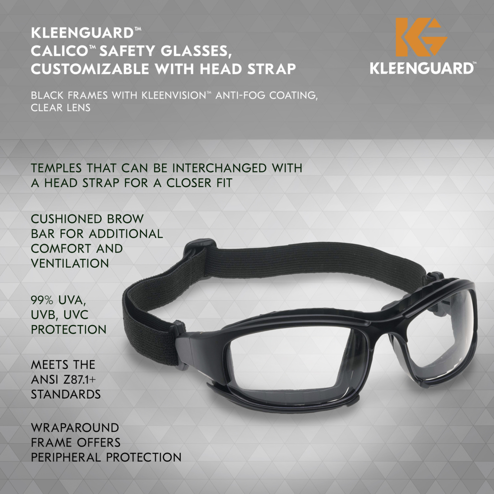 KleenGuard™ V50 Calico™ Safety Glasses (25672), Clear Lenses with KleenVision™ Anti-Fog coating, Black Frame, Unisex Eyewear for Men and Women (12 Pairs/Case) - 25672