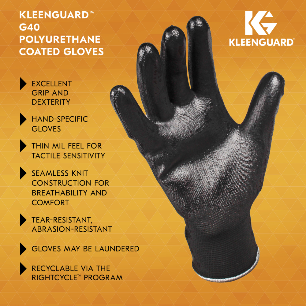 KleenGuard™ G40 Polyurethane Coated Gloves (13838), Thin Mil, Hand-Specific, Black, M (12 Pairs/Bag, 5 Bags/Case, 60 Pairs/Case) - 13838