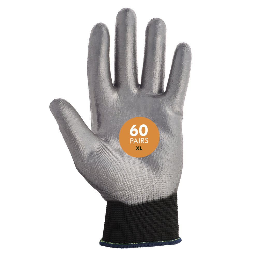 KleenGuard™ G40 Polyurethane Coated Gloves (38729), Thin Mil, Hand-Specific, Black/Grey, XL (12 Pairs/Bag, 5 Bags/Case, 60 Pairs/Case) - 38729