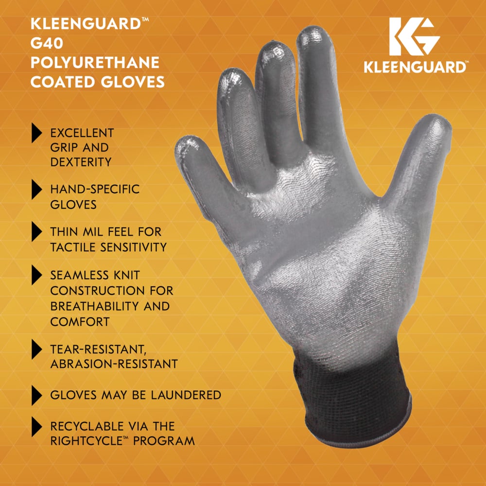 KleenGuard™ G40 Polyurethane Coated Gloves (38730), Thin Mil, Hand-Specific, Black/Grey, 2XL (12 Pairs/Bag, 5 Bags/Case, 60 Pairs/Case) - 38730