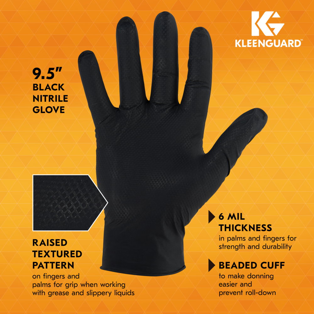 KleenGuard™ G10 Kraken Grip™ Fully Textured Black Nitrile Gloves (49279), 6 Mil, Ambidextrous, 2XL (90 Gloves/Box, 10 Boxes/Case, 900 Gloves/Case) - 49279