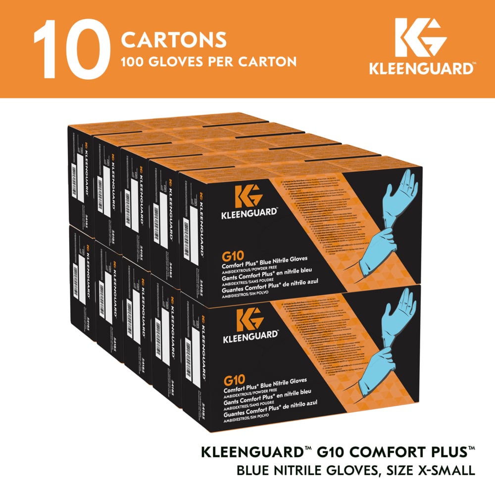 KleenGuard™ G10 Comfort Plus™ Blue Nitrile Gloves (54185), 4 Mil, Ambidextrous, Touchscreen Compatible, XS (100 Gloves/Box, 10 Boxes/Case, 1,000 Gloves/Case) - 54185