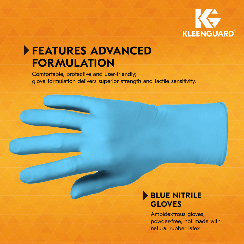 KleenGuard™ G10 Comfort Plus™ Blue Nitrile Gloves (54187), 4 Mil, Ambidextrous, Touchscreen Compatible, M (100 Gloves/Box, 10 Boxes/Case, 1,000 Gloves/Case) - 54187