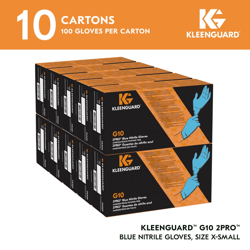 KleenGuard™ G10 2Pro™ Blue Nitrile Gloves (54420), 6 Mil, Ambidextrous, Touchscreen Compatible, XS (100 Gloves/Box, 10 Boxes/Case, 1,000 Gloves/Case) - 54420
