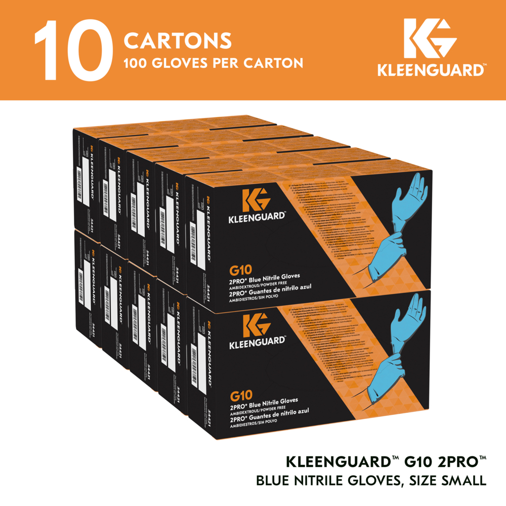 KleenGuard™ G10 2Pro™ Blue Nitrile Gloves (54421), 6 Mil, Ambidextrous, Touchscreen Compatible, S (100 Gloves/Box, 10 Boxes/Case, 1,000 Gloves/Case) - 54421