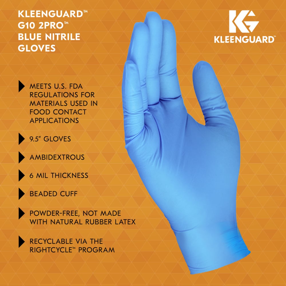 KleenGuard™ G10 2Pro™ Blue Nitrile Gloves (54421), 6 Mil, Ambidextrous, Touchscreen Compatible, S (100 Gloves/Box, 10 Boxes/Case, 1,000 Gloves/Case) - 54421