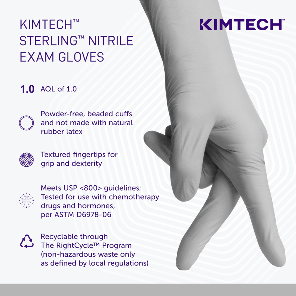 Kimtech™ Sterling Nitrile-Xtra™ Exam Gloves (53139), 3.5 Mil, Ambidextrous, 12", M (100 Gloves/Box, 10 Boxes/Case, 1,000 Gloves/Case) - 53139