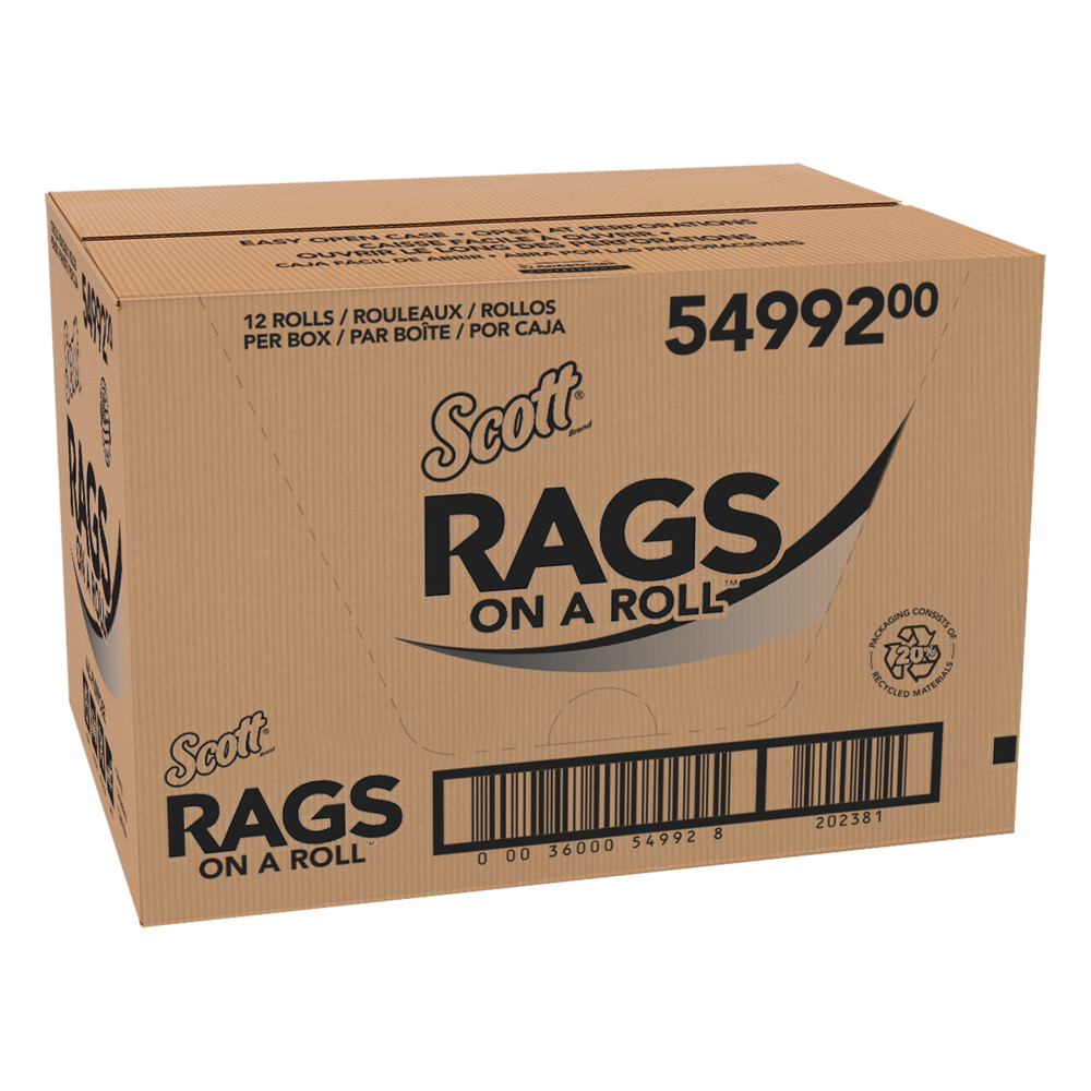 Scott® Rags On A Roll™ (54992), chiffons tout usage, feuilles de 23,9 cm x 28 cm (9,4 po x 11 po) (60 chiffons/rouleau, 12 rouleaux/caisse, 720 chiffons/caisse) - 54992