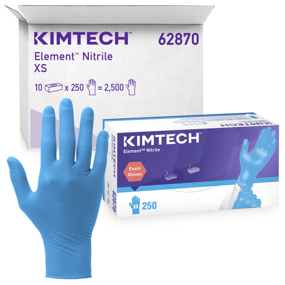 Kimtech™ Element™ Nitrile Exam Gloves (62870), 3.2 Mil, Ambidextrous, 9.3”, XS (250 /Box, 10 Boxes, 2,500 Gloves/Case) - 62870